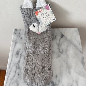 Gray Cable-Knit Slipper Socks with Plush Lining NWT